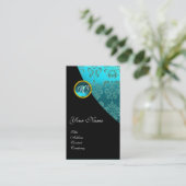 CARTE DE VISITE MONOGRAMME DE MARIAGE DAMASK BLACK BLEU ROUGE (Debout devant)