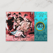 CARTE DE VISITE MONOGRAMME DE MARIAGE DAMASK BLACK BLEU ROUGE (Dos)