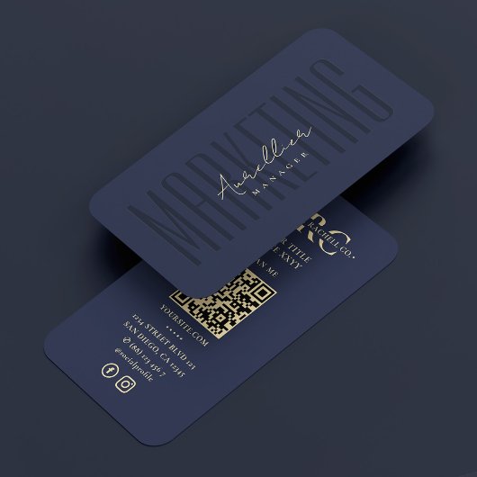 Carte De Visite Monogramme de marketing professionnel Dark Navy Bl