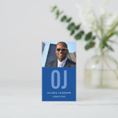 Carte De Visite Monogramme de médias sociaux verticaux Bleu Blanc  (Debout devant)