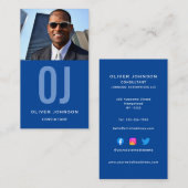 Carte De Visite Monogramme de médias sociaux verticaux Bleu Blanc  (Devant / Derrière)