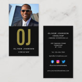 Carte De Visite Monogramme de médias sociaux verticaux Noir Blanc  (Devant / Derrière)