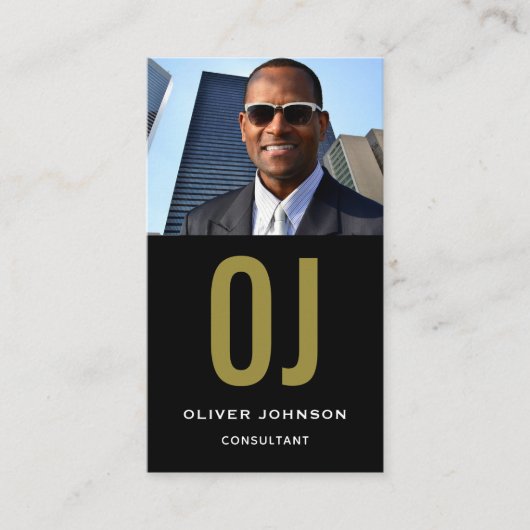 Carte De Visite Monogramme de médias sociaux verticaux Noir Blanc  (Devant)