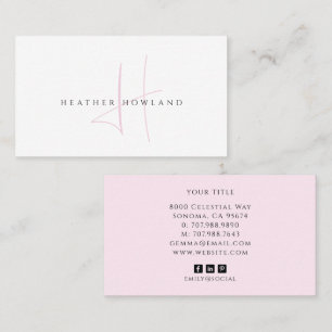 Carte De Visite Monogramme de nom de script rose minimaliste