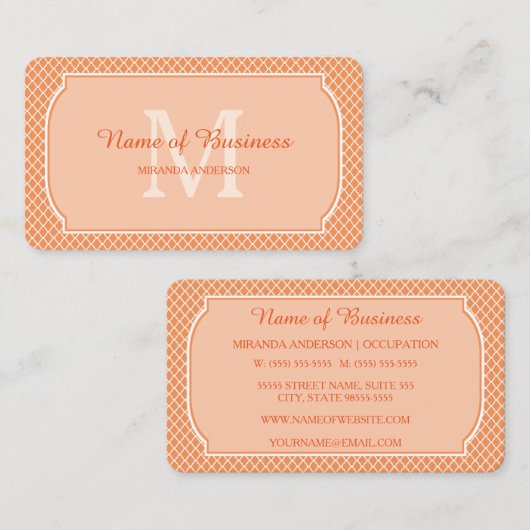 Carte De Visite Monogramme de nom en treillis orange (Devant / Derrière)