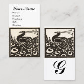 CARTE DE VISITE MONOGRAMME DE PAON NOIR BLANC ÉLÉGANT (Devant / Derrière)
