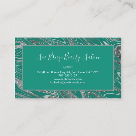 Carte De Visite Monogramme de Parties scintillant de marbre vert d (Dos)