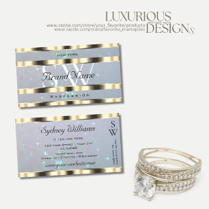 Carte De Visite Monogramme de Parties scintillant de perle bleu cl