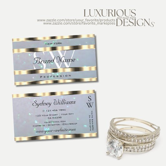 Carte De Visite Monogramme de Parties scintillant de perle bleu cl