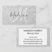 Carte De Visite Monogramme de Parties scintillant en argent gris-g (Devant / Derrière)