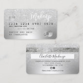 Carte De Visite monogramme de parties scintillant métallique argen (Devant / Derrière)