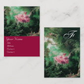 Carte De Visite MONOGRAMME DE PONTE, Rose Vert Fuchsia Rouge (Devant / Derrière)