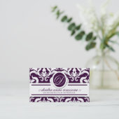 Carte De Visite Monogramme de pourpre de rose de damassé de 311 (Debout devant)