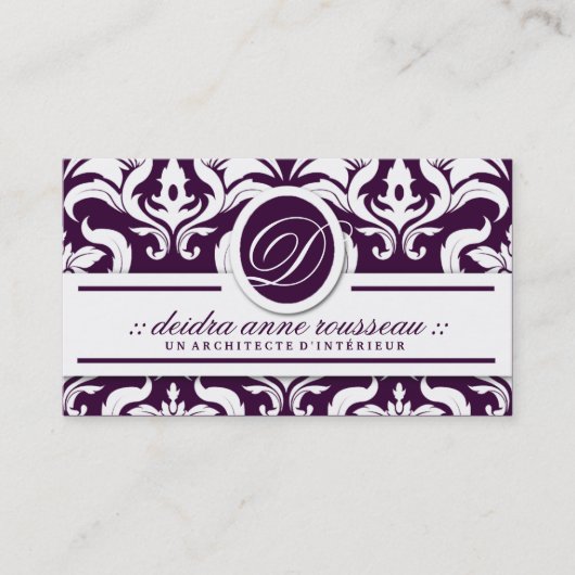 Carte De Visite Monogramme de pourpre de rose de damassé de 311 (Devant)