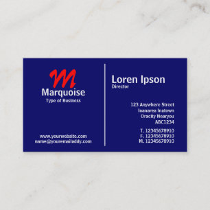 Carte De Visite Monogramme de règle moyenne blanche - bleu foncé