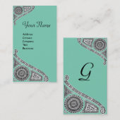 Carte De Visite MONOGRAMME DE RENAISSANCE 4 Lucite Vert Blanc Turq (Devant / Derrière)