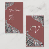Carte De Visite MONOGRAMME DE RENAISSANCE 4 Marsala Rouge (Devant / Derrière)