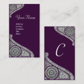 Carte De Visite MONOGRAMME DE RENAISSANCE 4 violet foncé (Devant / Derrière)