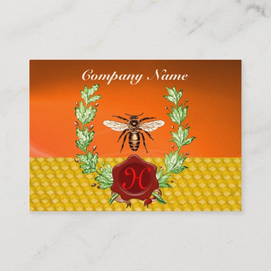 CARTE DE VISITE MONOGRAMME DE SCEAU DE CIRE ROUGE HONEY BEE BEEKEE (Dos)