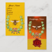 CARTE DE VISITE MONOGRAMME DE SCEAU DE CIRE ROUGE HONEY BEE BEEKEE (Devant / Derrière)