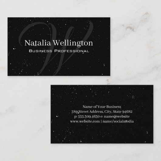 Carte De Visite Monogramme de script | Blanc tacheté (Devant / Derrière)