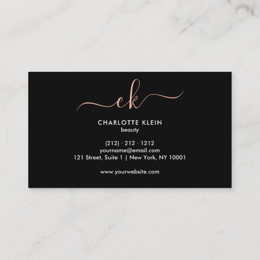 Carte De Visite Monogramme de script de bandes noir et blanc moder (Dos)