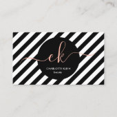 Carte De Visite Monogramme de script de bandes noir et blanc moder (Devant)