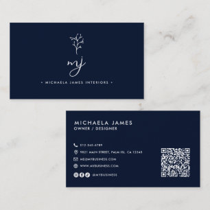 Carte De Visite Monogramme de script élégant moderne Code QR