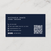 Carte De Visite Monogramme de script élégant moderne Code QR (Dos)