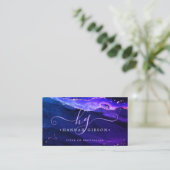 Carte De Visite Monogramme de script en agate violet rose bleu mys (Debout devant)