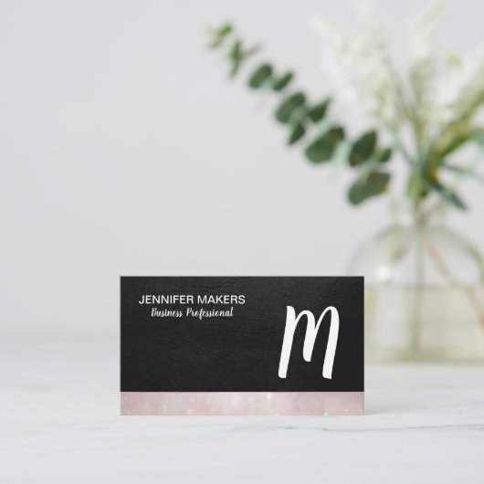 Carte De Visite Monogramme de script | Leather Bokeh (Debout devant)