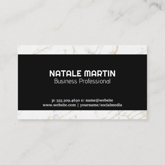 Carte De Visite Monogramme de script | Marbre d'or blanc (Dos)