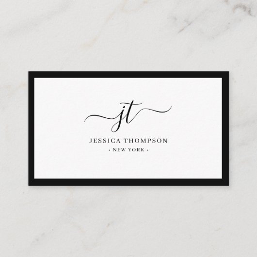 Carte De Visite Monogramme de script minimal noir & blanc luxe (Devant)