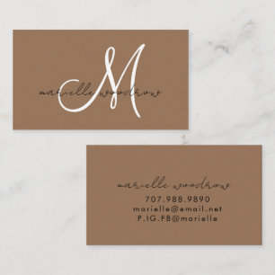 Carte De Visite Monogramme de script minimaliste Terracotta foncé