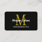 Carte De Visite Monogramme de Script Moderne (Code QR) Chic Noir O (Devant)