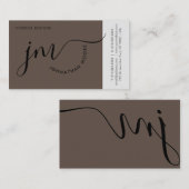 Carte De Visite Monogramme de script noir Brown à courbure profess (Devant / Derrière)