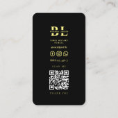 Carte De Visite Monogramme de script public noir QR (Dos)