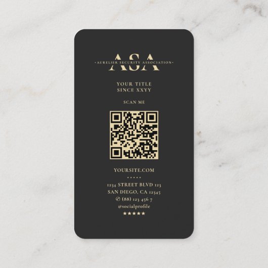 Carte De Visite Monogramme de sécurité moderne noir (Dos)