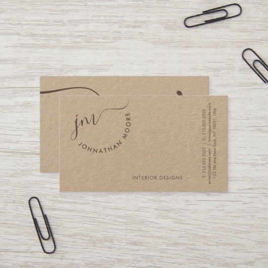 Carte De Visite Monogramme de signature à courbure unique Rustic K (Devant/Arrière en situation)