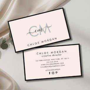 Carte De Visite Monogramme de signature de script rose lumière noi