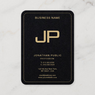 Carte De Visite Monogramme de texte Gold personnalisé Noir Premium