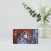 Carte De Visite Monogramme de texture métallique Brown bleue (Debout devant)