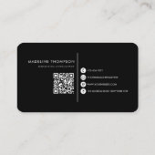Carte De Visite Monogramme de typographie moderne Code QR noir (Dos)