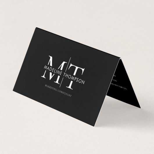 Carte De Visite Monogramme de typographie moderne plié avec QR cod (Devant)