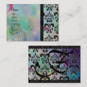 Carte De Visite MONOGRAMME D'ÉCLAIRAGE BLEU OR, fuchsia verte (Devant / Derrière)