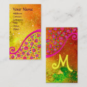 Carte De Visite MONOGRAMME DÉCO, Éperons bleu Fuchsia rose jaune (Devant / Derrière)