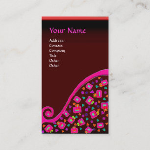 Carte De Visite MONOGRAMME DÉCO, Rouge Fuchsia rose