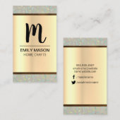 Carte De Visite Monogramme / Découpe en bois Feuille / Naturel (Devant / Derrière)