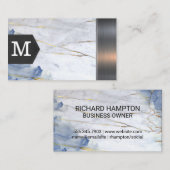Carte De Visite Monogramme | Découpe métallique en marbre bleu (Devant / Derrière)