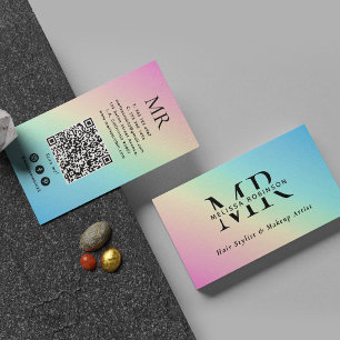 Carte De Visite Monogramme Dégradé Arc-en-ciel Couleurs Pastel Dou